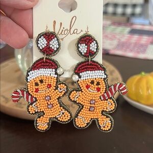 NEW VIOLA Festive Gingerbread Earrings - Red and Orange